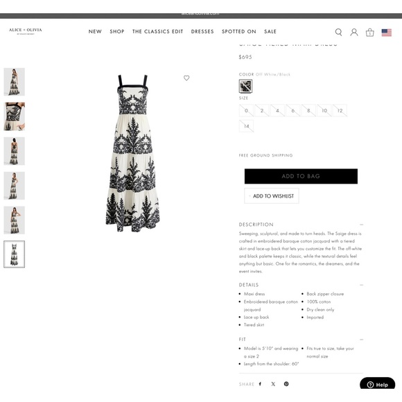 Alice + Olivia Saige Cotton Linen Blend Off White Black Tiered Maxi Dress - Picture 3 of 13